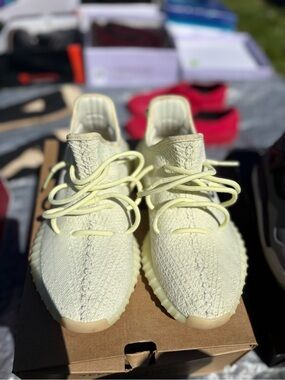 Yeezy 350 Pale Yellow Knit Sneakers -